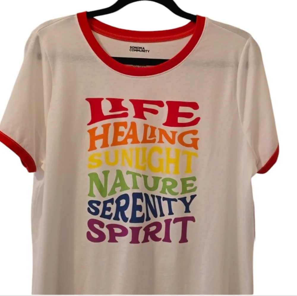 SONOMA BRAND WOMEN'S WHITE & RED SHORT SLEEVE CREWNECK TEE SIZE XS